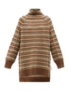 Mm6 Maison Margiela - Reverse-construction Longline Fair Isle Sweater - Womens - Brown Multi