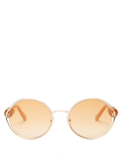 Matchesfashion.com Chlo - Dillie Bead-embellished Oval Metal Sunglasses - Womens - Brown Gold