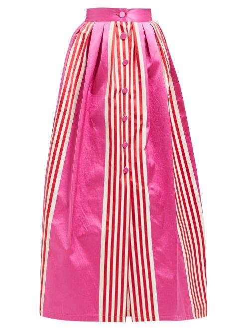 Matchesfashion.com Marta Ferri - High Rise Striped Silk And Cotton Blend Maxi Skirt - Womens - Pink