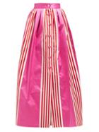 Matchesfashion.com Marta Ferri - High Rise Striped Silk And Cotton Blend Maxi Skirt - Womens - Pink