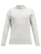 Mens Rtw Homme Pliss Issey Miyake - Roll-neck Pleated-jersey Long-sleeved Top - Mens - Light Grey