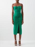 Self-portrait - Gathered Jersey Strapless Dress - Womens - Bright Green