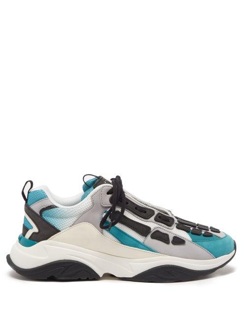 Amiri - Bone Runner Leather And Mesh Trainers - Mens - Blue