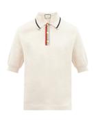 Matchesfashion.com Gucci - Web-striped Placket Knitted-cotton Polo Shirt - Mens - White