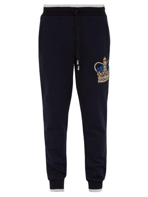 Matchesfashion.com Dolce & Gabbana - Crown Embroidered Cotton Track Pants - Mens - Navy