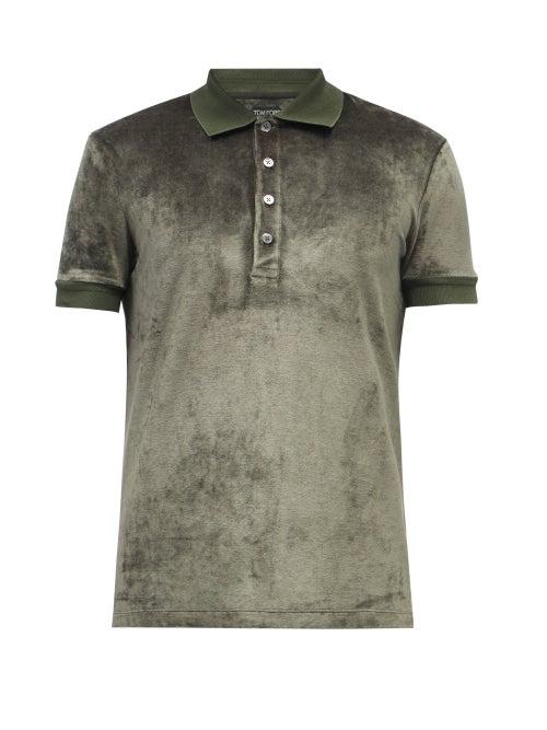 Tom Ford - Velour Polo Shirt - Mens - Grey