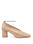Matchesfashion.com Jil Sander - Whipstitched Square-toe Leather Pumps - Womens - Beige