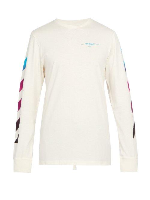 Matchesfashion.com Off-white - Diagonal Gradient Long Sleeved Cotton T Shirt - Mens - White