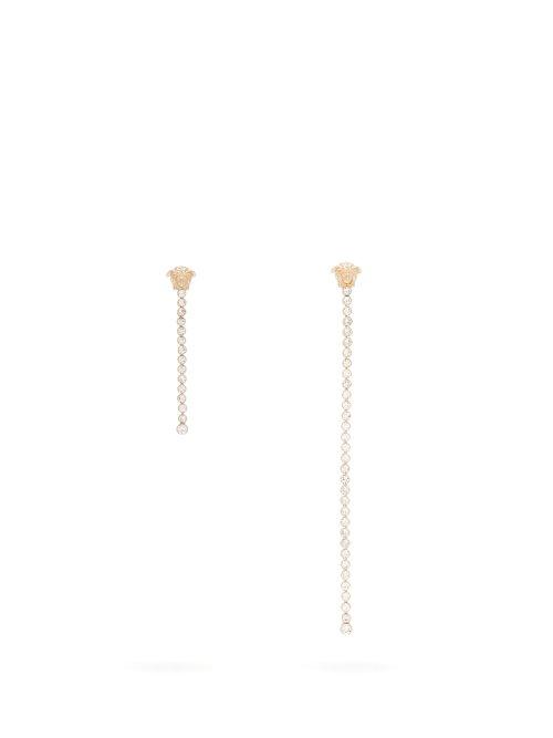 Matchesfashion.com Versace - Mismatched Medusa Crystal Drop Earrings - Womens - Crystal