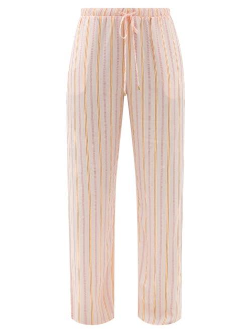 Ladies Lingerie Hanro - Sleep & Lounge Striped Poplin Trousers - Womens - Orange Stripe