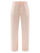 Ladies Lingerie Hanro - Sleep & Lounge Striped Poplin Trousers - Womens - Orange Stripe