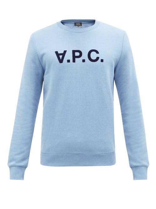 A.p.c. - Flocked-logo Jersey Sweatshirt - Mens - Blue