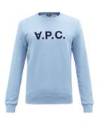 A.p.c. - Flocked-logo Jersey Sweatshirt - Mens - Blue