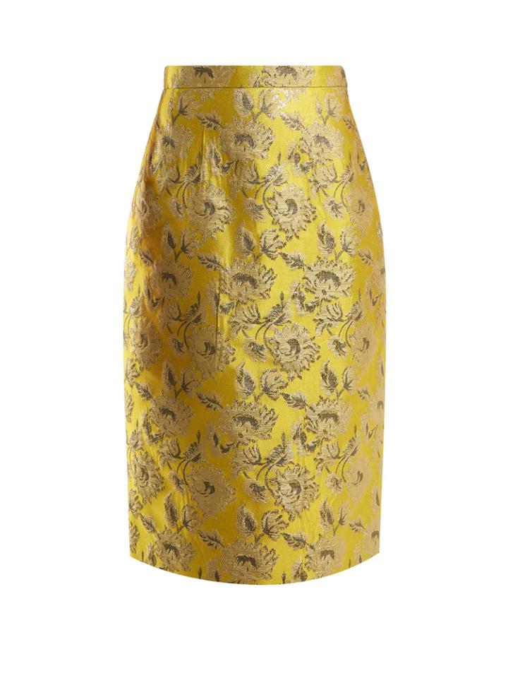 Prada Floral-brocade Pencil Skirt