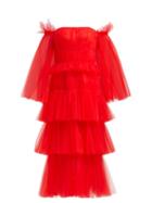 Matchesfashion.com Carolina Herrera - Off The Shoulder Tiered Tulle Midi Dress - Womens - Red