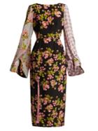 Natasha Zinko Floral Houndstooth Silk Midi Dress