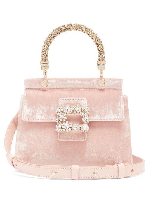 Matchesfashion.com Roger Vivier - Viv' Crystal-embellished Velvet Bag - Womens - Light Pink