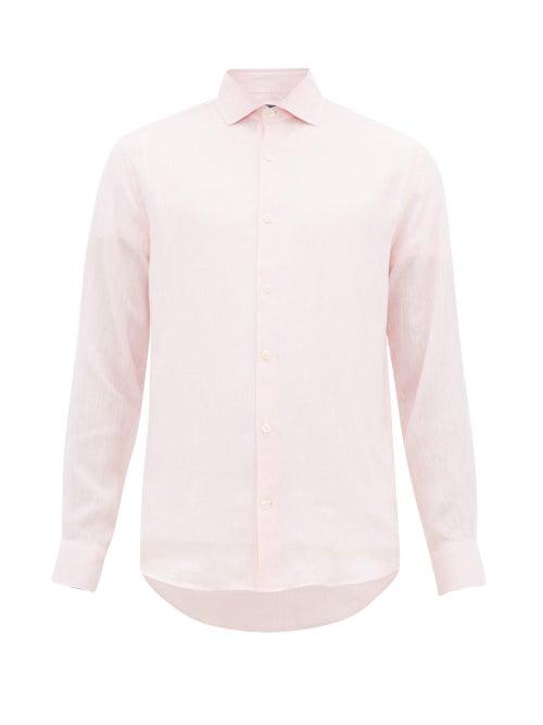 Matchesfashion.com Frescobol Carioca - Slubbed Linen Poplin Shirt - Mens - Pink