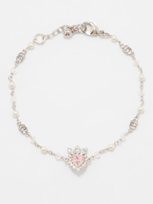 Gucci - Faux-pearl & Crystal-heart Bracelet - Womens - Pink Multi