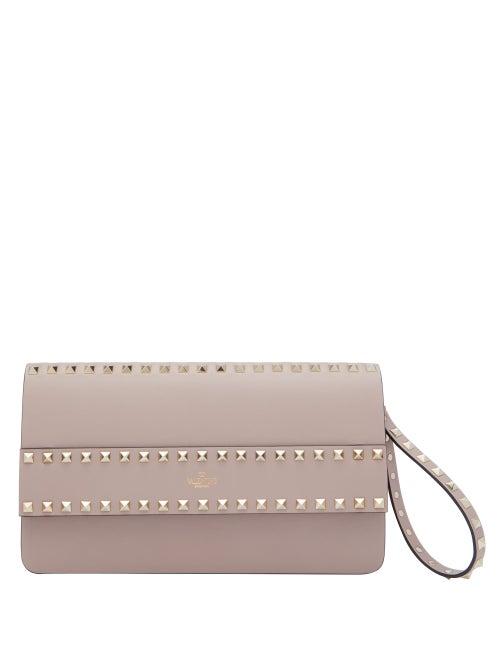 Matchesfashion.com Valentino - Rockstud Leather Clutch - Womens - Nude