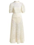 Matchesfashion.com Self-portrait - Floral Lace Midi Dress - Womens - Cream