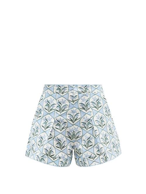 Agua By Agua Bendita - Toronjil Floral-print Cotton-poplin Shorts - Womens - Blue Print