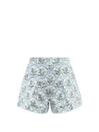 Agua By Agua Bendita - Toronjil Floral-print Cotton-poplin Shorts - Womens - Blue Print