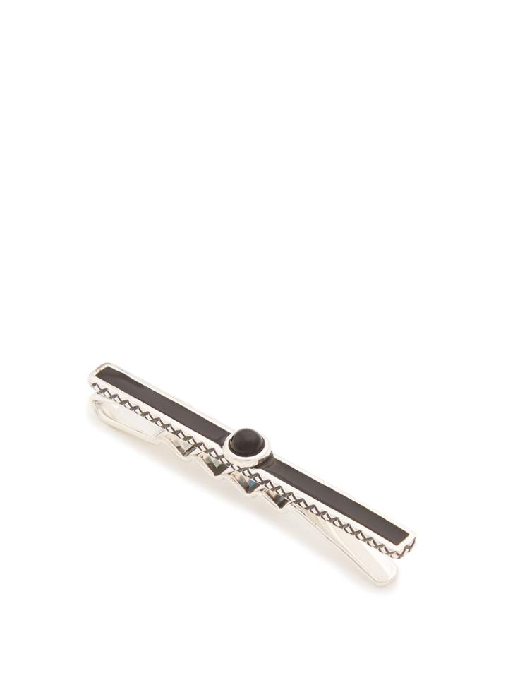 Bottega Veneta Onyx Insert Intrecciato-engraved Tie Bar