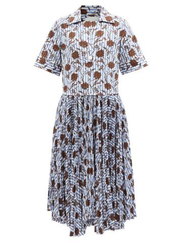 Jil Sander - Floral-print Striped Poplin Shirt Dress - Womens - Blue Multi