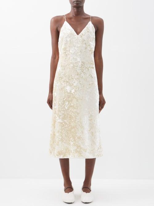 Jil Sander - V-neck Piled-velvet Midi Dress - Womens - Cream
