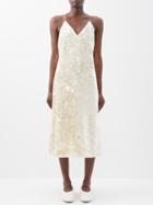 Jil Sander - V-neck Piled-velvet Midi Dress - Womens - Cream