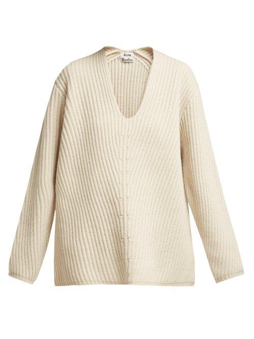 Matchesfashion.com Acne Studios - Deborah V Neck Wool Sweater - Womens - Ivory