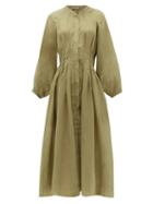 Matchesfashion.com Three Graces London - Valeraine Pintucked Ramie Midi Dress - Womens - Khaki