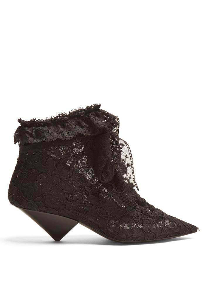 Saint Laurent Blaze Point-toe Ruffle-trimmed Boots
