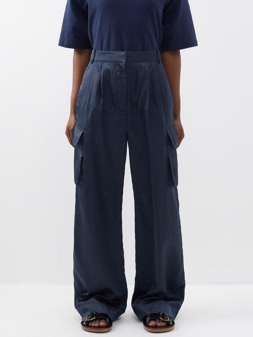 Tibi - Stella Satin Cargo Trousers - Womens - Blue Navy