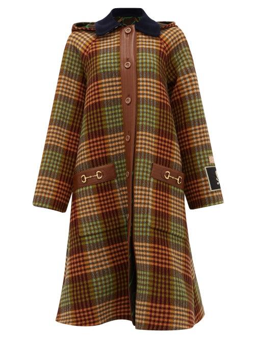 Matchesfashion.com Gucci - Single-breasted Patch & Horsebit Madras Coat - Womens - Black Orange