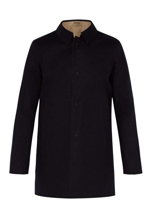 Matchesfashion.com Herno - Reversible Lazer Cut Cotton Overcoat - Mens - Navy Multi