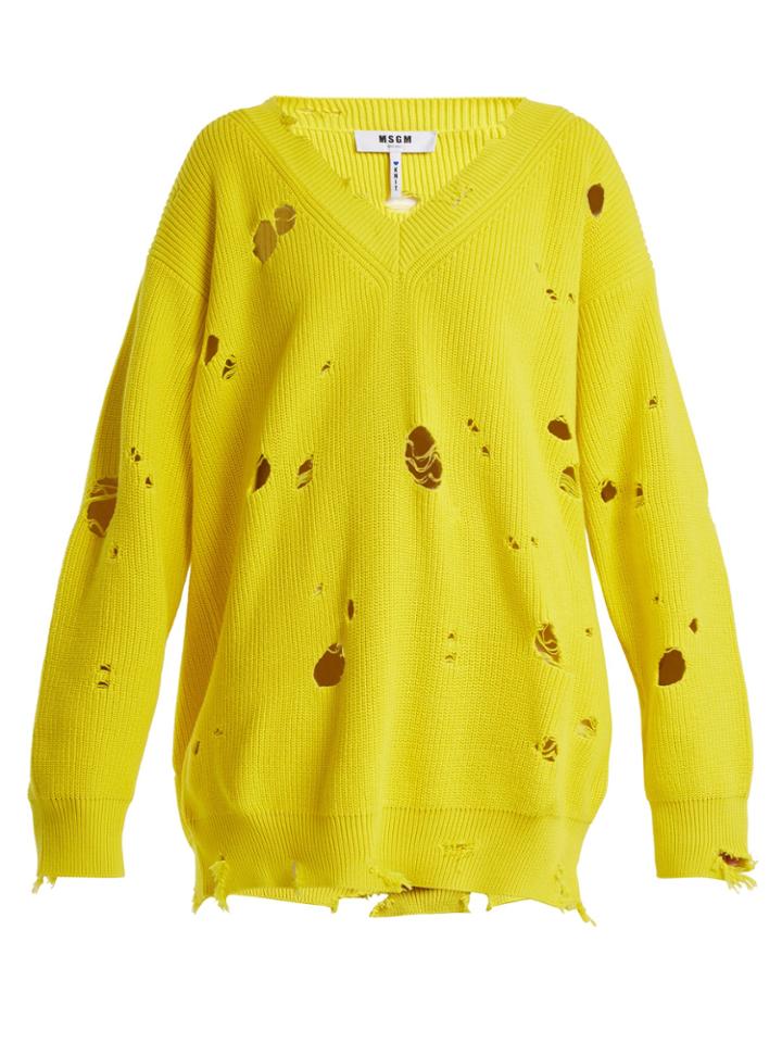 Msgm Oversized Distressed Cotton Sweater