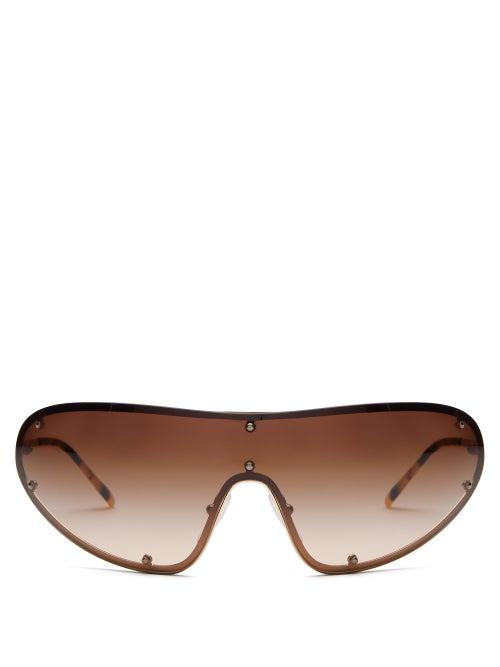 Matchesfashion.com Prada Eyewear - Logo Engraved Shield Metal Sunglasses - Womens - Gold