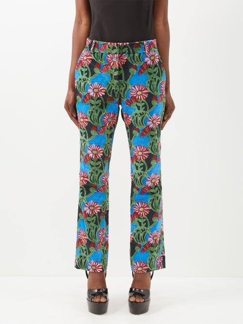 La Doublej - 24/7 Floral-print Velvet Trousers - Womens - Multi