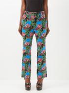 La Doublej - 24/7 Floral-print Velvet Trousers - Womens - Multi