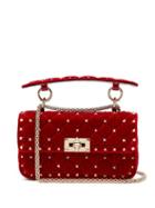 Matchesfashion.com Valentino - Rockstud Spike Small Quilted Velvet Shoulder Bag - Womens - Red