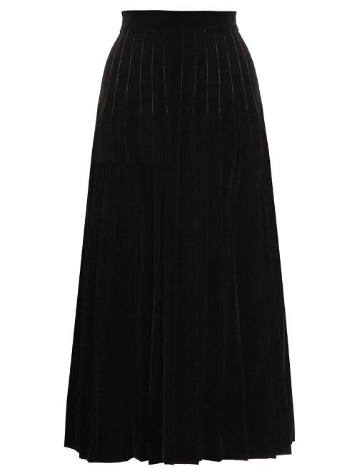 Saint Laurent Pleated Velvet Midi Skirt