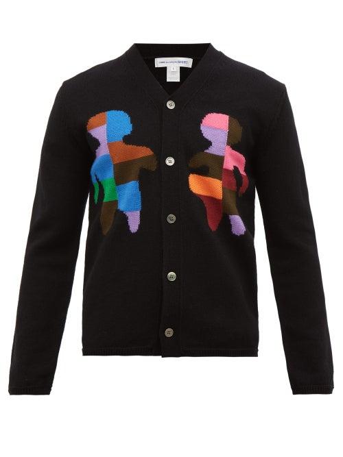 Matchesfashion.com Comme Des Garons Shirt - Figure Intarsia Wool Blend Cardigan - Mens - Black