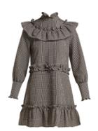 Matchesfashion.com Ganni - Charron Gingham Cotton Blend Mini Dress - Womens - Brown