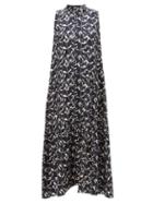 Asceno - Oslo Foliage-print Silk-twill Trapeze Dress - Womens - Black Multi