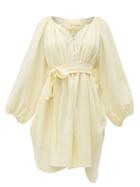 Matchesfashion.com Loup Charmant - Peasant Tunic Crinkle Cotton Mini Dress - Womens - Yellow