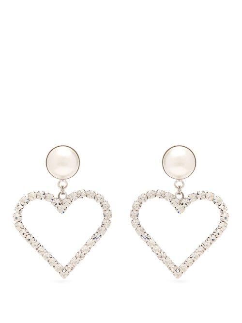 Matchesfashion.com Alessandra Rich - Crystal Embellished Heart Charm Earrings - Womens - Crystal