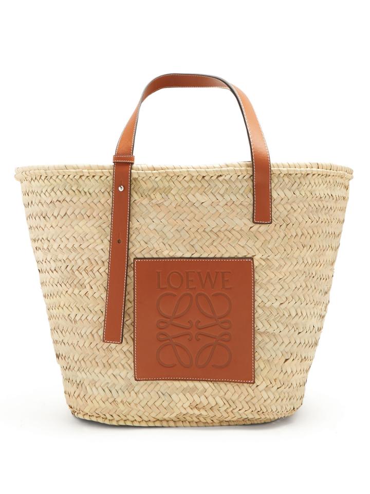 Loewe Leather-trimmed Large Raffia Basket Bag