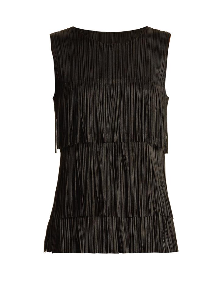 Pleats Please Issey Miyake Tiered-fringe Sleeveless Pleated Top